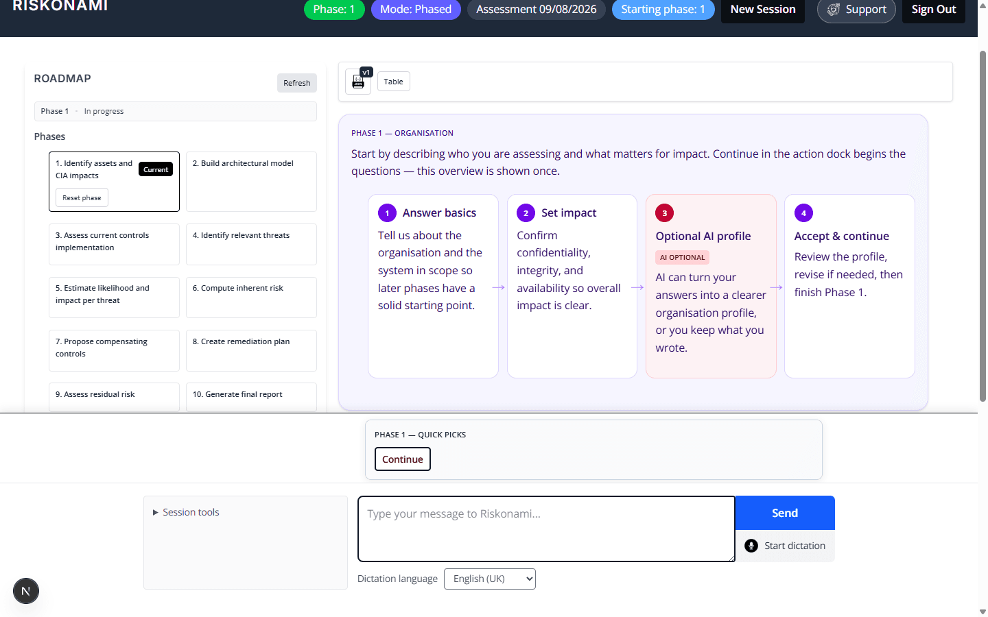 Phased Phase 1 organisation overview with roadmap and optional AI step