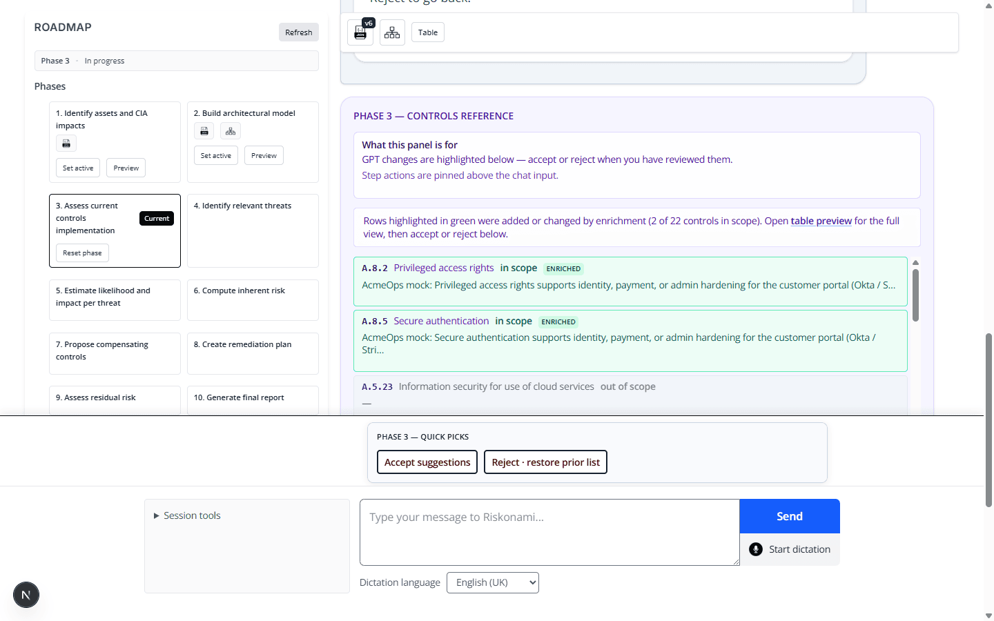 Phase 3 controls with GPT enrichments and Accept suggestions