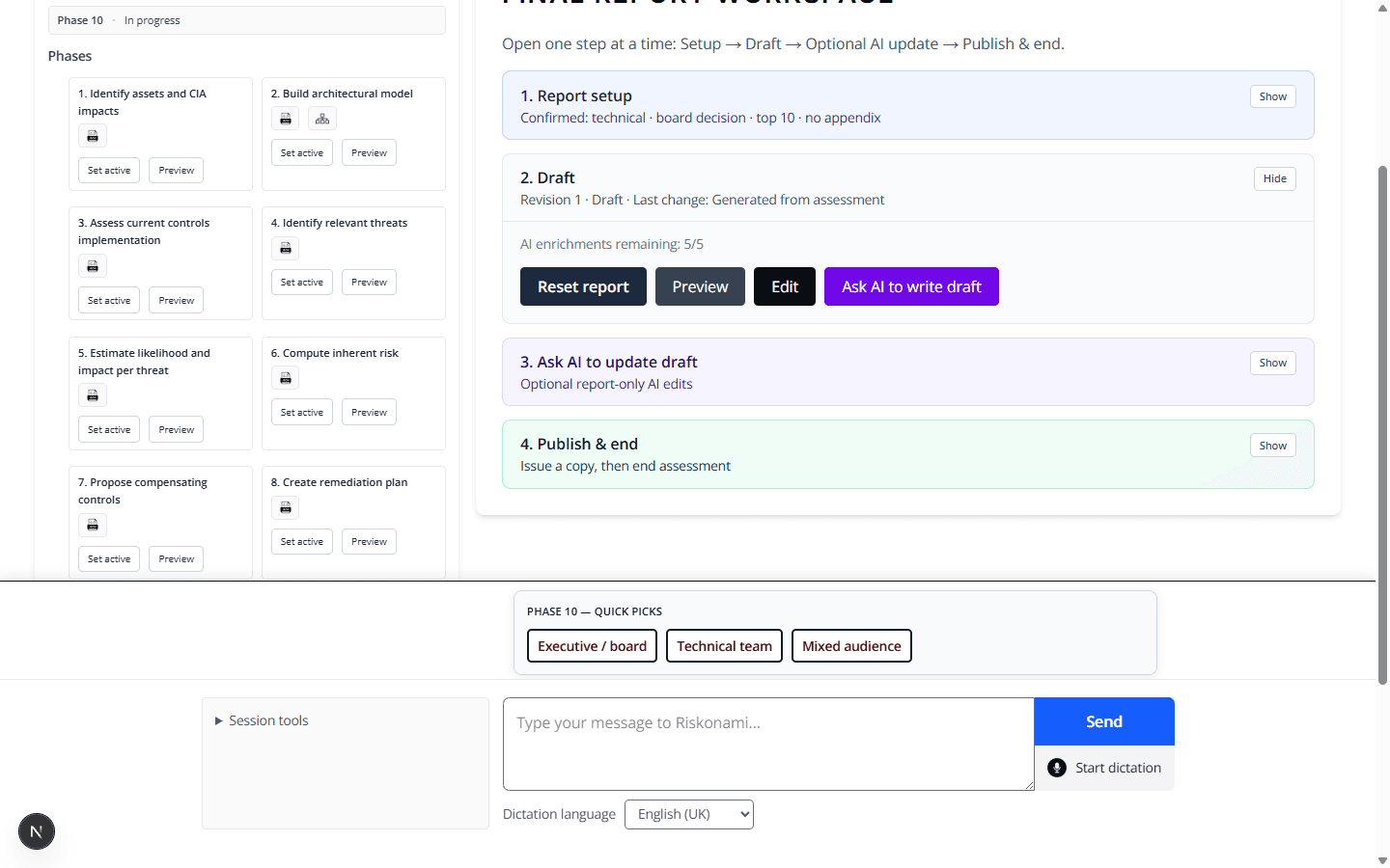 Phase 10 report draft with Ask AI to write