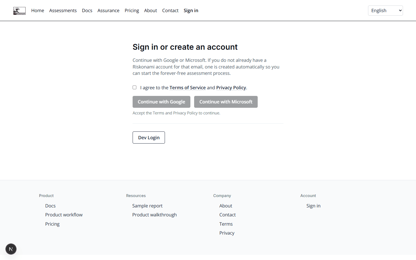 Sign in: agree to Terms and Privacy, then Google or Microsoft.