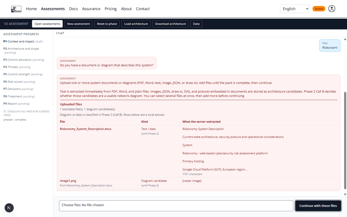 File pack in Phase 1: a Word description and an extracted diagram candidate, Continue with these files still available.