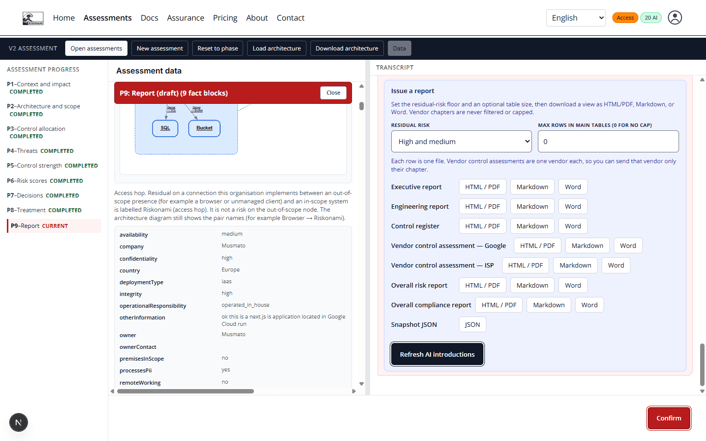 Phase 9 downloads with a separate Vendor control assessment for Google and for ISP, next to executive, engineering, and control register.